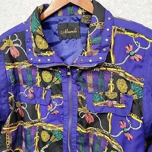 Vintage MURELI Windbreaker Vest Converts Purple Status Print Studded Jacket Sz L